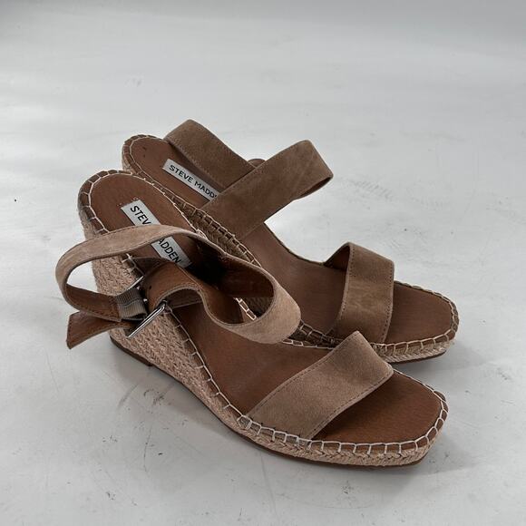 STEVE Madden Uri Espadrille Wedge Sandals 10 Tan Suede NWOT Heels Travel Resort - Picture 2 of 7